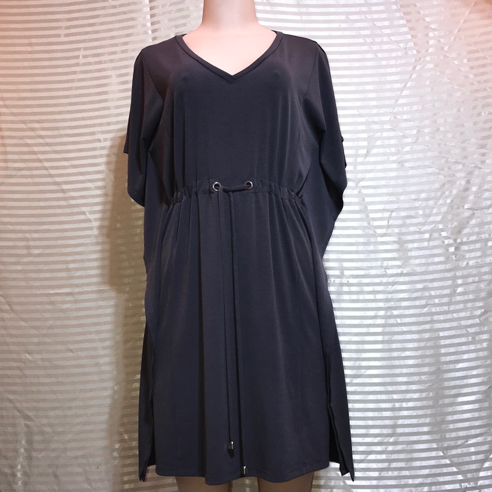 Spense Gray Batwing Dolman Tie Waist Cinched Dress - Picture 3 of 16